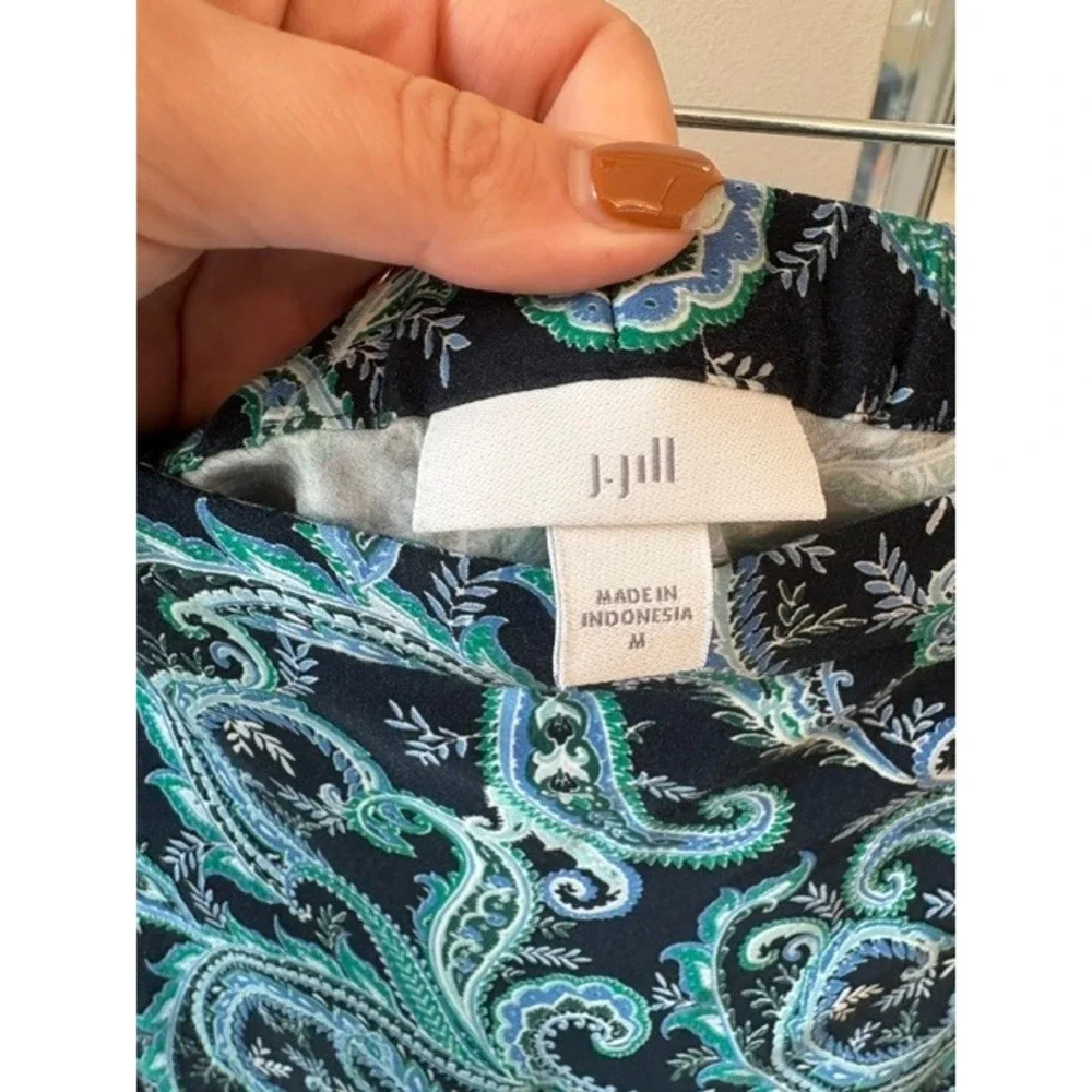 J. Jill Women's M Paisley Midi Skirt Blue Green ECOVERO Viscose Side Zip